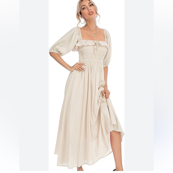 R. Vivimos 100% Cotton Empire Waist Cream Swiss Dot Midi Dress. Size Medium - Picture 2 of 11